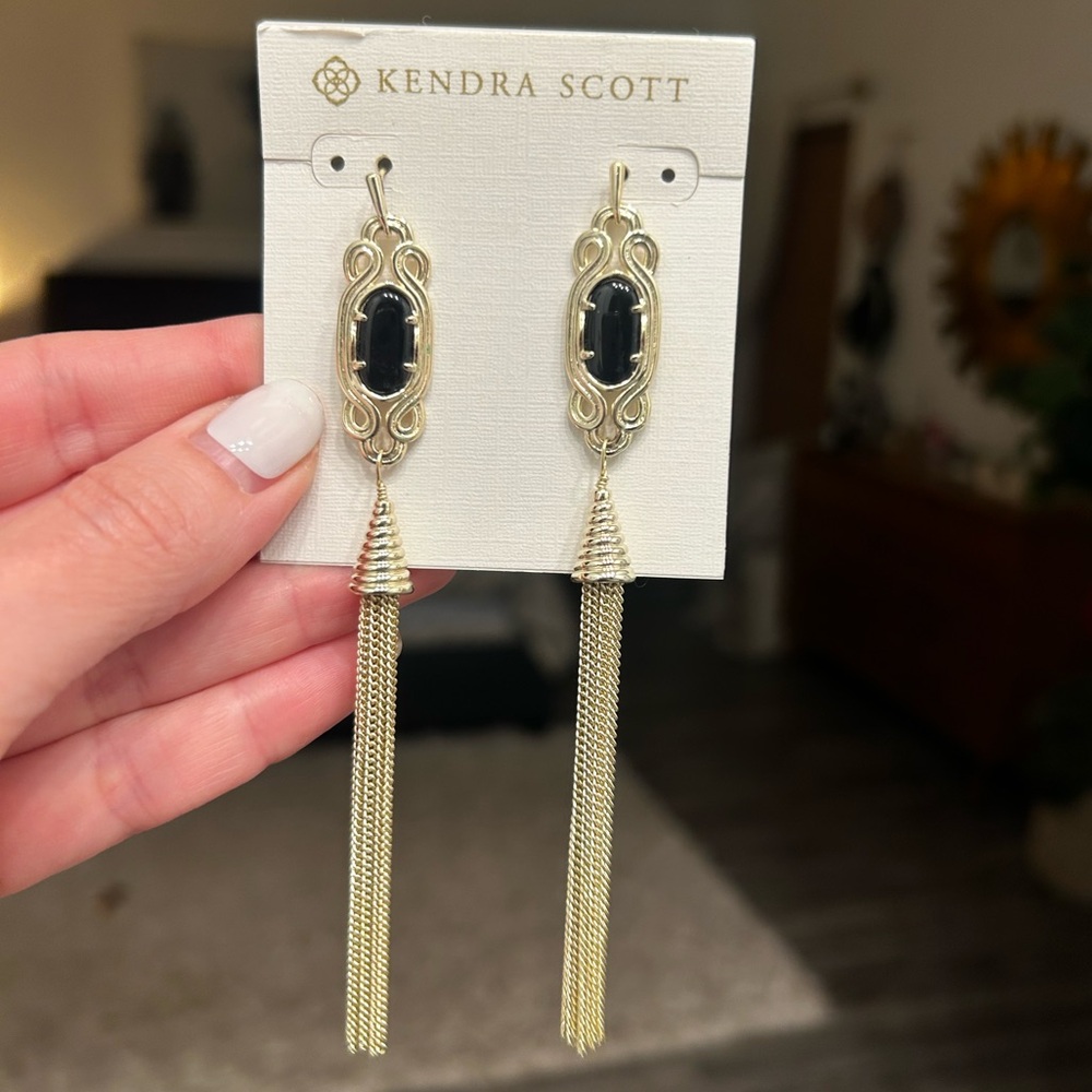 Vintage Kendra Scott Gold and Black Onyx Tassel Earrings